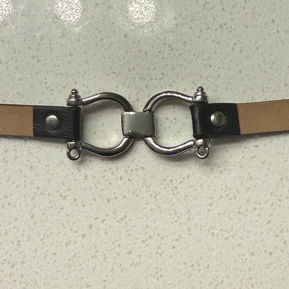 Rustic Cuff Black Leather Double Wrap Bracelet Choker Necklace Silver Hardware - Picture 6 of 11